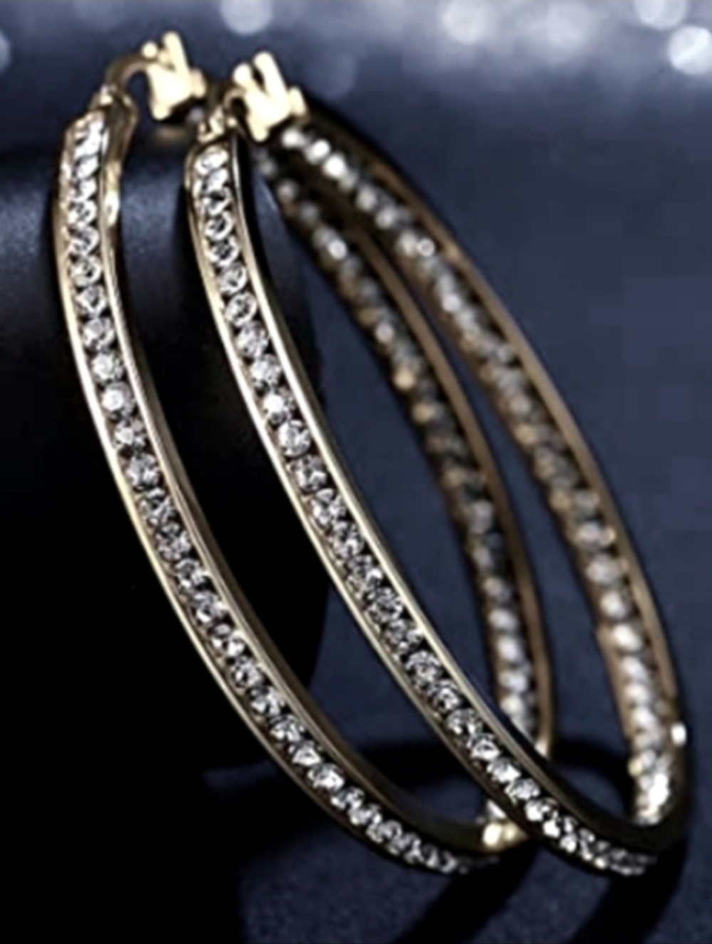 Rhinestone Silver Hoop Earrings Clear Stones CZ Sparkle Crystal Channel Hoops